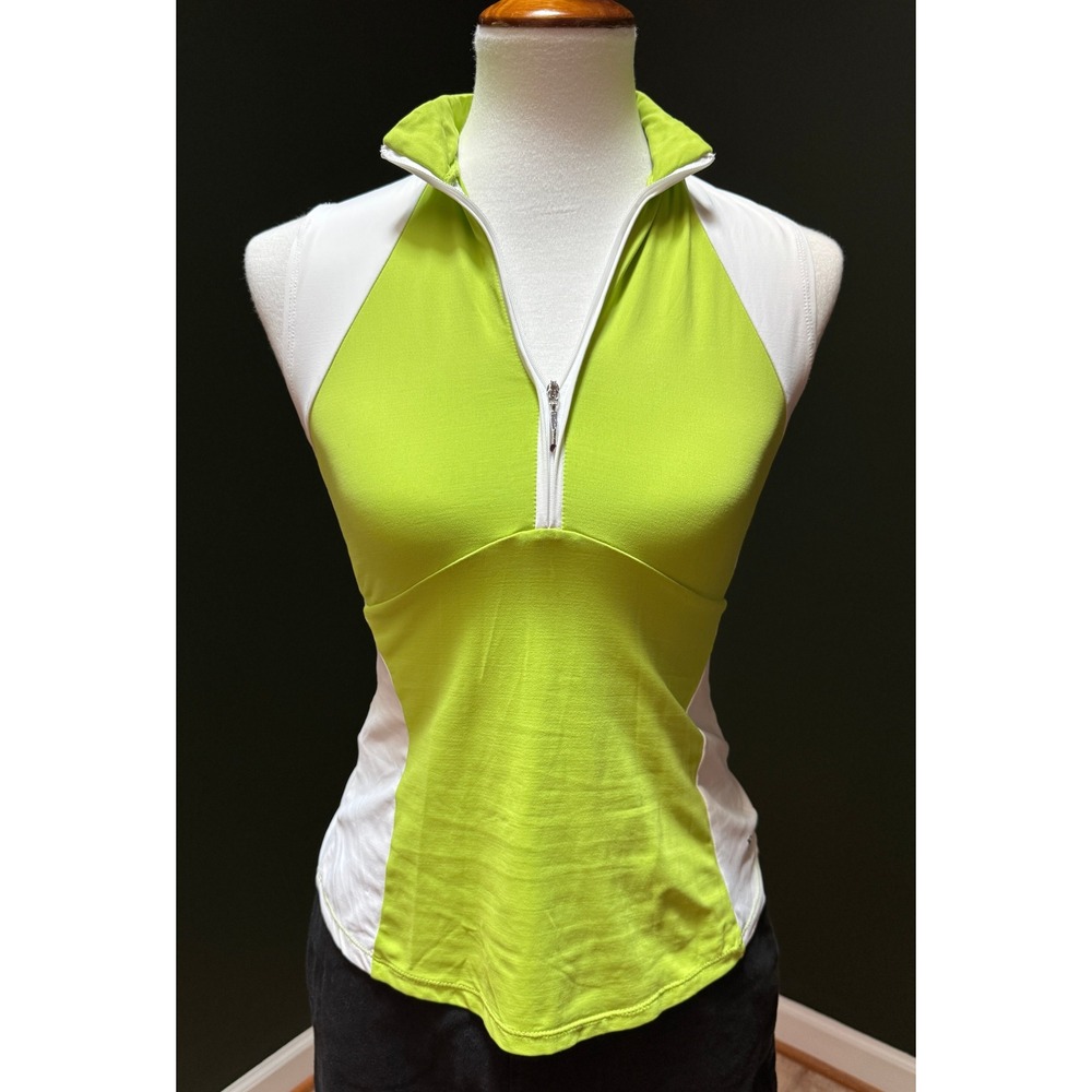 Catwalk Performance Artwear Green White Zip Sleeveless Top Women's Size XS